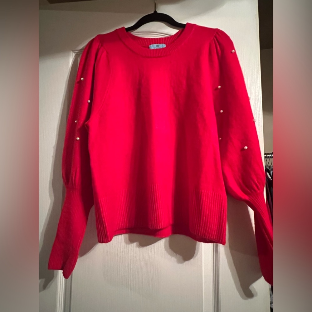 CeCe Red Sweater with Pearl Accents